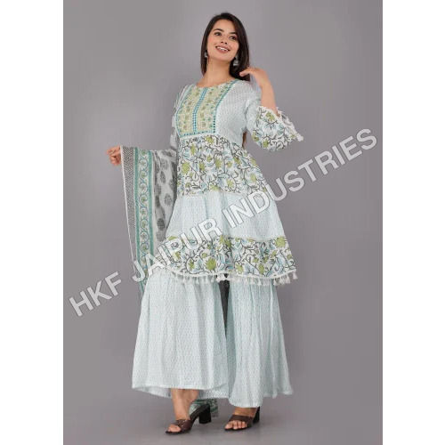 Ladies Cotton Rayon Kurti With  Palazzo Set