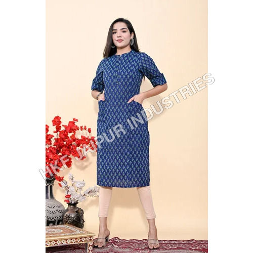 Washable Ladies Blue Cotton Kurti