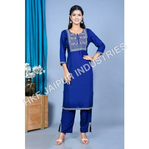 Blue Ladies Designer Rayon Palazzo Suit