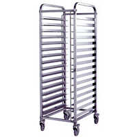 Tray Rack Trolley - Stainless Steel, Medium Size, Sleek Silver | Manual Operation, Ideal For Hotels And Restaurants, Warranty Included