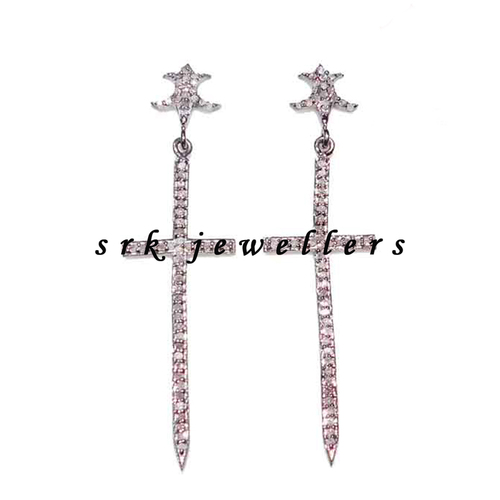 925 Starling Silver Handmade Pave Diamond Fancy Long Stylish Earrings