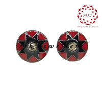 Sterling Silver Handmade Pave Diamond Enamel Stud Earrings - 925 Silver, 54x22 Mm, 0.48 Cts Diamond Weight, Trendy Unisex Design