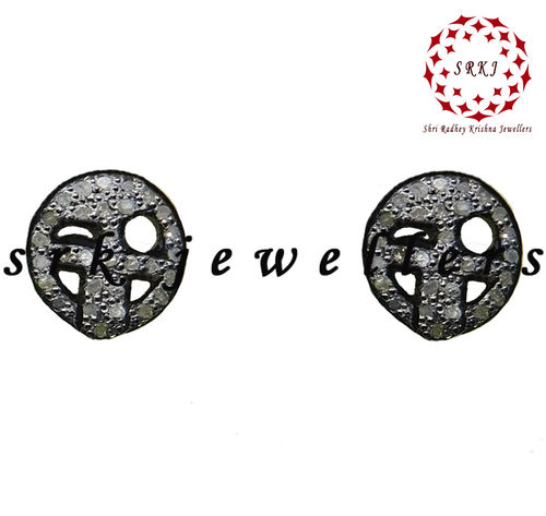 925 Starling Silver Pave Diamond Fancy Small Round Smile Stud Earrings