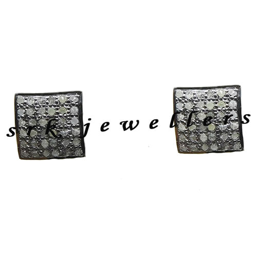 925 Starling Silver Handmade Pave Diamond Fancy Black Small Stud Earrings