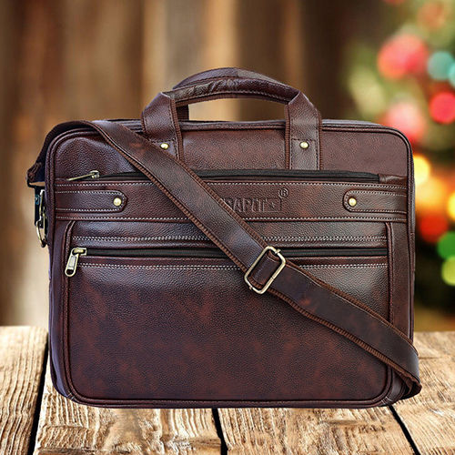 12.2 x 15.5 x 4 Inch Brown PU Leather Office Bag