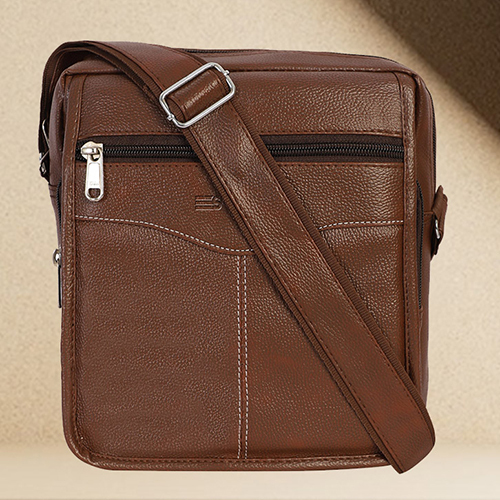 Brown Synthetic Leather Sling Bag