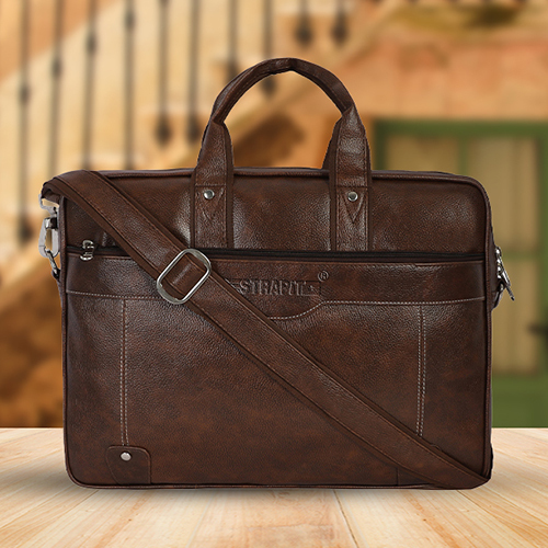 Brown Synthetic Leather Messenger Bag