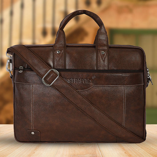 Different Available Synthetic Leather Brown File Messenger Bag