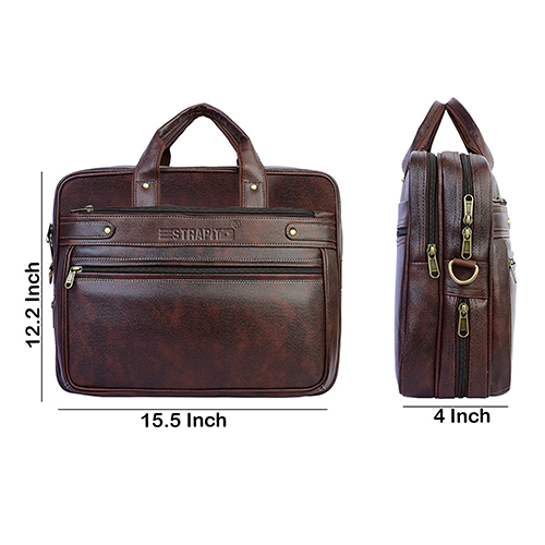 12.2 x 15.5 x 4 Inch Brown PU Leather Office Bag