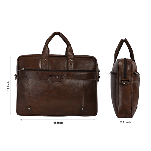 Synthetic Leather Brown File Messenger Bag