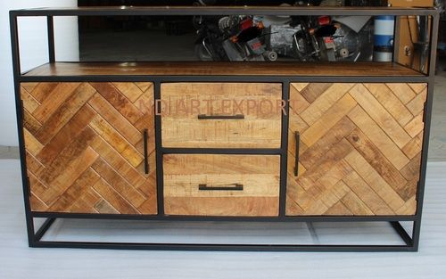 Sideboard With Three Drawer and 2 Door With Rough Solid Mango Wood with MS Iron Industrial Furniture