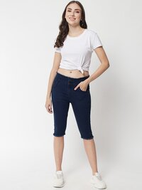 M Moddy 182hw Fray Hem Stretchable Skinny Fit Denim Capri For Women - Denim Fabric, Sizes 28-30-32, Colors: Black, Grey, Dark Blue, Light Blue, Blue | Stylish Fray Hem Design, Comfortable Fit, Versatile Fashion
