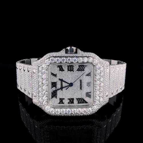 Real Diamonds Round Classic Wrist Watch For Men Moissanite Diamond