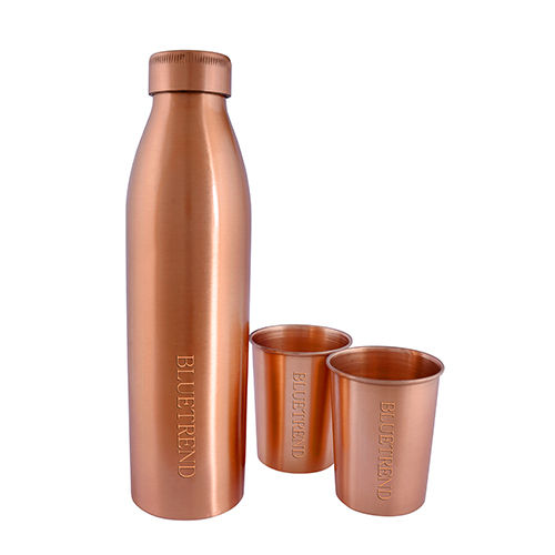 Copper Water Bottle With Glass Combo Pack - Color: Reddish Brown