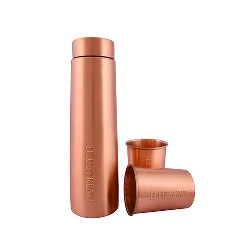 Copper Bottle With Glass - Color: Reddish Brown