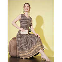Women Flared Kurti - Viscose Rayon, Multicolor Printed Design | Casual Sleeveless, All-season Washable Fashion