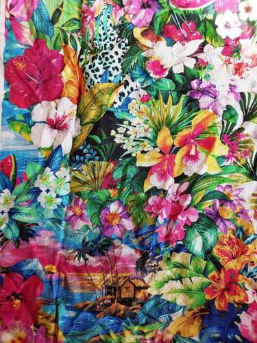 Fancy Printed Viscose Linen satin fabric