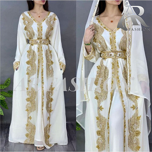 White With Golden Embroidered Kaftan Jackets