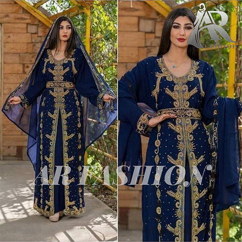 Indian Navy Blue Hand-embroidered Kaftan Jackets