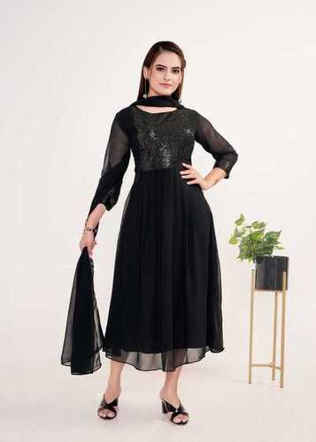 kurti and duppta 2 piece set ( black colour )