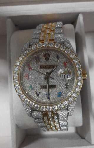 Real Diamonds Round Fully Diamond Studded Moissanite Men's Awesome Wrist Watch
