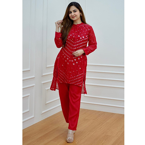 Different Available Tafeta Silk Bandhej Co-Ord Set