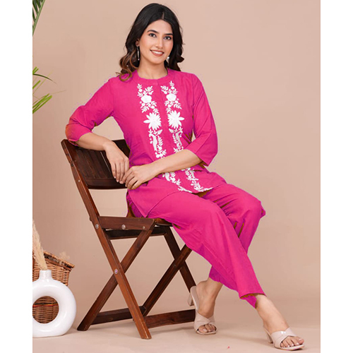 Different Available Cotton Flex Cord Set With Embroidery Work Pocket