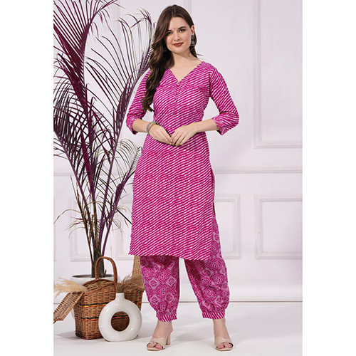 Different Available 100% Pure Cotton Fabric Lahariya Flower Print Kurti With Afgani