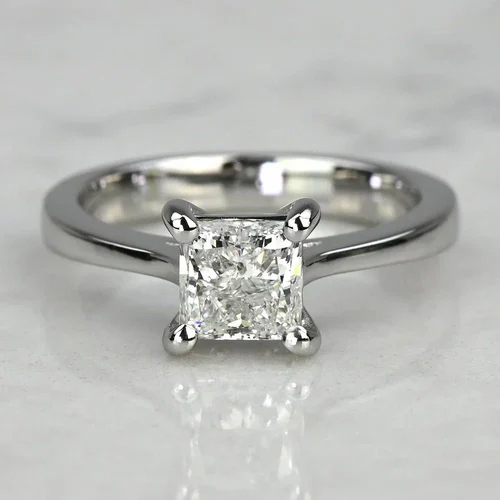 2 Ct Princess Cut Lab Created Moissanite Engagement Ring - 14k White Gold Plated Sterling Silver