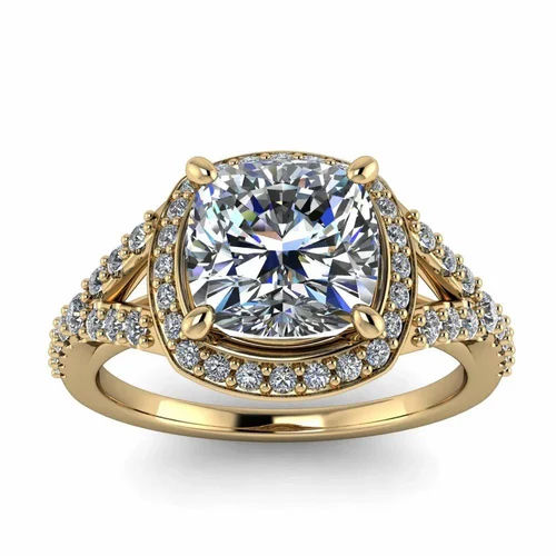 14K Yellow Gold Real Moissanite Engagement Ring