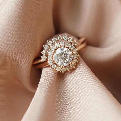 14K Yellow Gold Finish Yellow Gold Real Moissanite Round Cut Ring