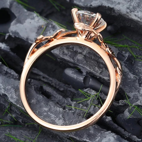 14K Rose Gold Finish Rose Gold Real Moissanite Engagement Ring