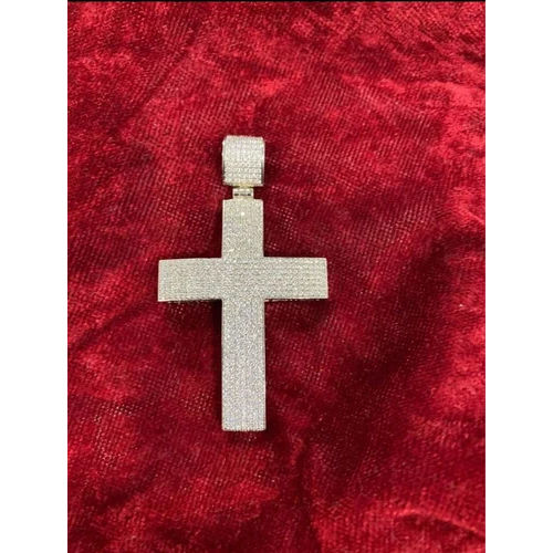 925 Sterling Silver Diamonds Studed Cross Pendent Excellent