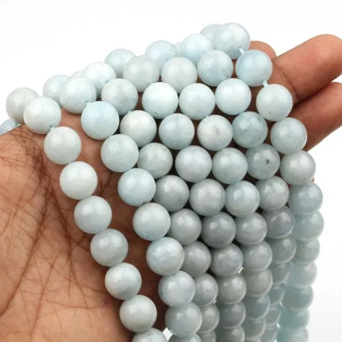 7 Strings Natural Aquamarine Round Cabochon Loose Beads