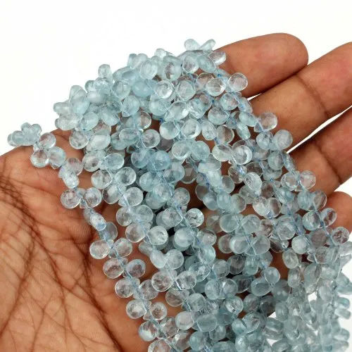 11 Strings Aquamarine Teardrop Beads - Beads Colour: Light Blue