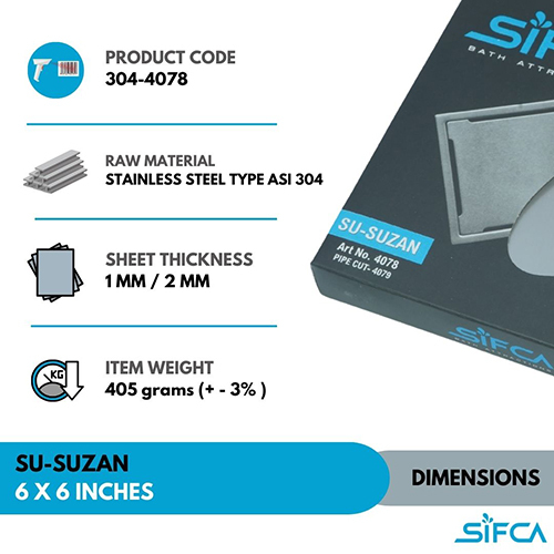 Stainless Steel 304 Grade Floor Drain 6X6 Inch SU-Suzan Series