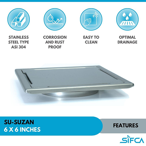 Stainless Steel 304 Grade Floor Drain 6X6 Inch SU-Suzan Series