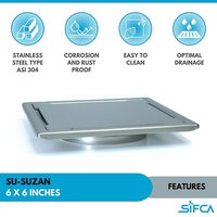 Stainless Steel 304 Grade Floor Drain 6X6 Inch SU-Suzan Series