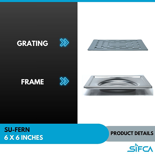 Stainless Steel 304 Grade Floor Drain 6X6 Inch SU-FERN Series