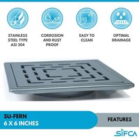 Stainless Steel 304 Grade Floor Drain 6X6 Inch SU-FERN Series