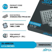 Stainless Steel 304 Grade Floor Drain 6X6 Inch SU-Arrosa Series