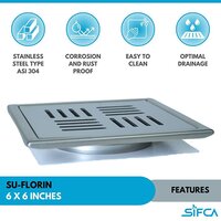 Stainless Steel 304 Grade Floor Drain 6X6 Inch SU-Florin Series