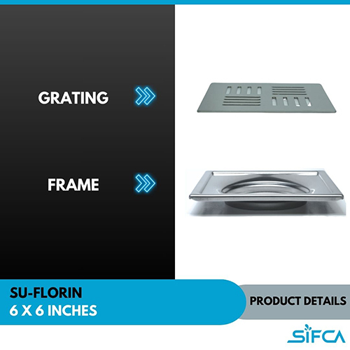 Stainless Steel 304 Grade Floor Drain 6X6 Inch SU-Florin Series