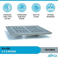 Stainless Steel 304 Grade Floor Drain 6X6 Inch SU-KIRI Series