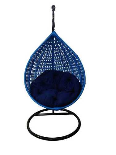 Wicker Rattan Swing Chair - Iron Frame, 39 Inch, Blue/Black-Brown | All Weather Support, Indoor & Outdoor Usage, Luxury Comfort, UV Resistant, Durable