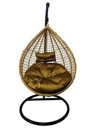 Hanging Basket Swing Chair - Poly Nylon Wicker, 39 Inch Width, Honey Light Brown | All Weather Support, Indoor & Outdoor Usage, Luxury Comfort, Uv Resistant, Easy To Clean