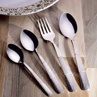 Platinum Silver Cutlery Set - High-grade Steel , Round Design For Spoons In Polished Silver Finish, Multi-piece Collection Including Master Spoon And Fork