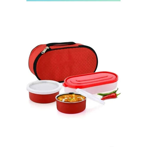 Microwave Safe Stainless Steel Lunch Box - Color: White Red