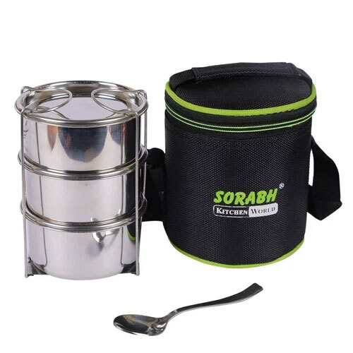 Stainless Steel Insulated 3 Tier Lunch Box - Color: Silver