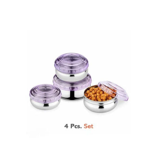 Stainless Steel Storage Containers - 9/10/12/13.5 cm | Polished Silver Finish, Set of 4 for Kitchen Use
